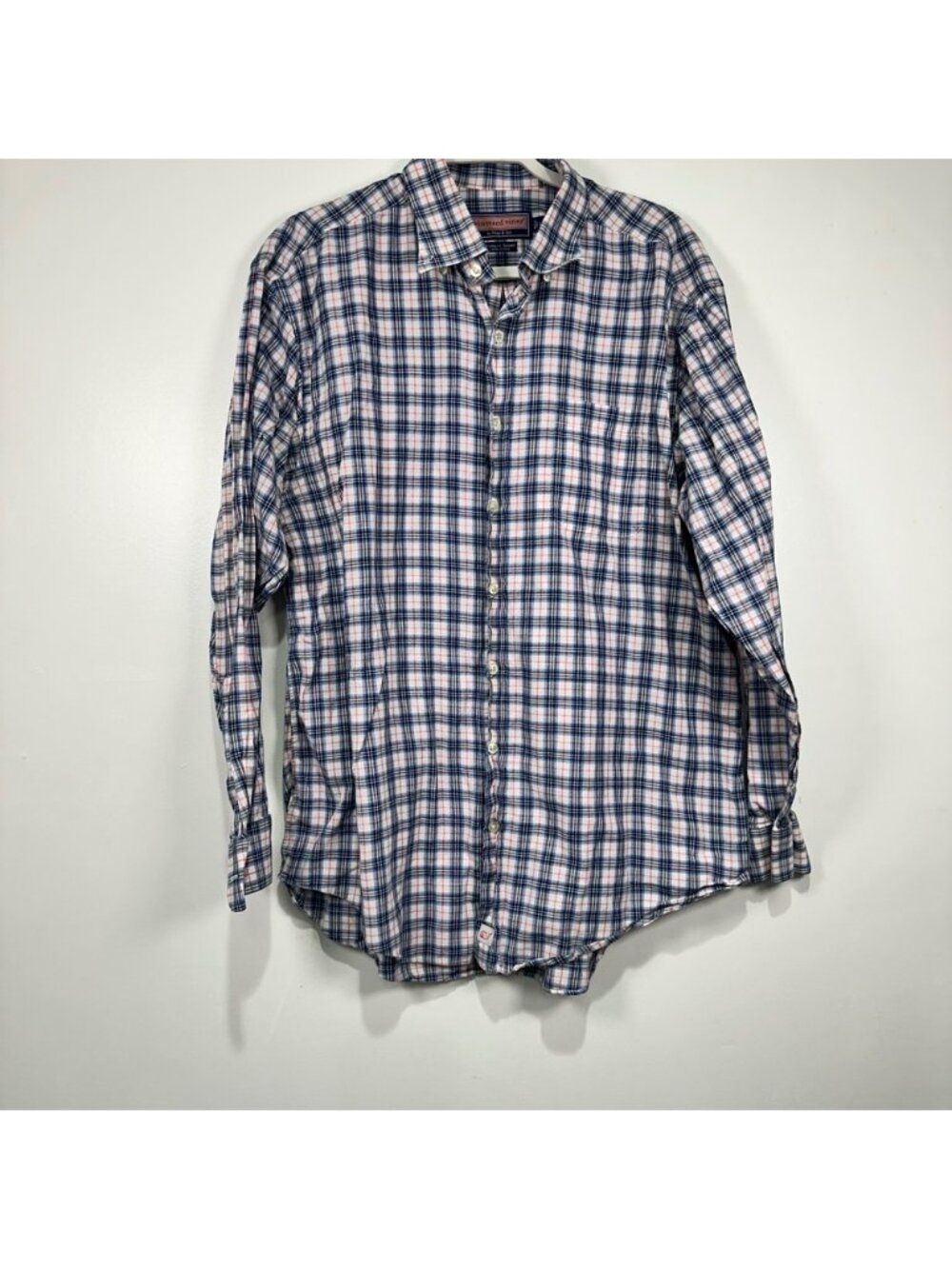 Vineyard Vines Mens Long Sleeve Button‎ Down Murray Blue and Pink Plaid Shirt L